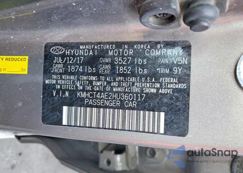 2017 Hyundai Accent Se z USA, uszkodzony, nr VIN KMHCT4AE2HU360117